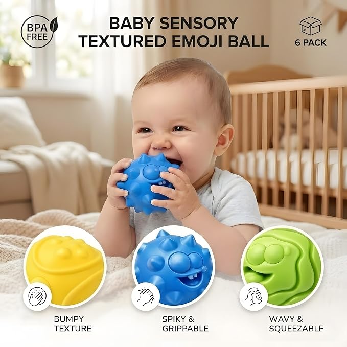 Baby Sensory Balls for 6-12 Months, 6PCS Textured Infant Toys | Easy Grasp Ball Set, Soft Teething Toys Baby Development, Fine Motor Skills, Bright Color, Early Learning Gift