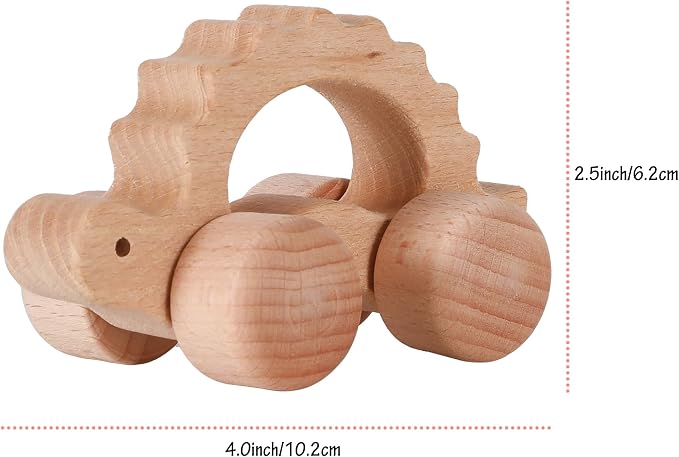 Wooden Toys Cars (2 Pack) for Toddler Montessori Inspired Teething Push Toys Exercise Baby's Grip Ability