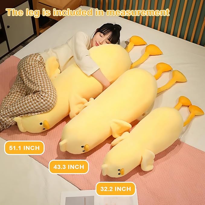 PEACH CAT Long Duck Plush Pillow Cute Duck Stuffed Animal Toy Gift for Girls Boys Yellow 51.1"