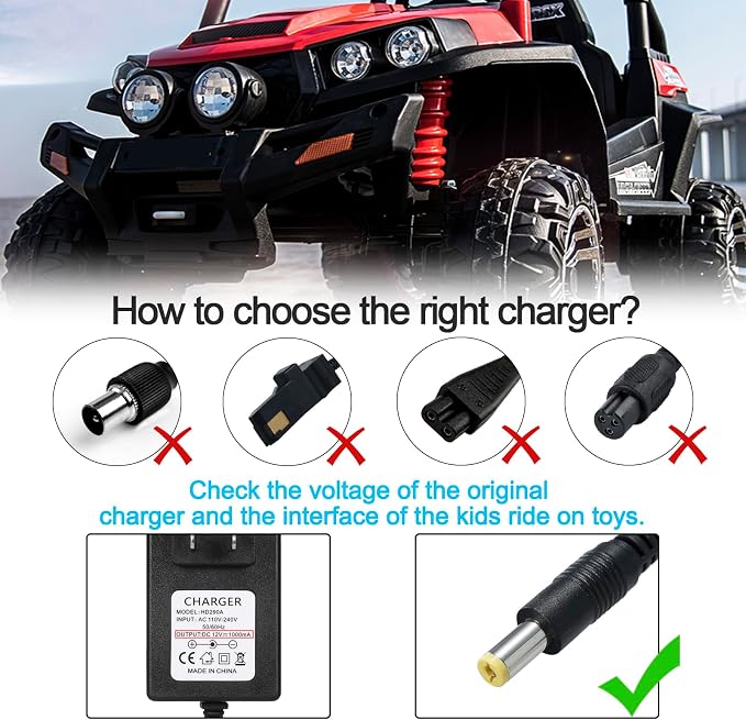 12V Kids Charger for Ride On Car, 12V Various Electric Ride-on Toys Car Battery Charger，12 V Universal Kids Riding Toy Chargers