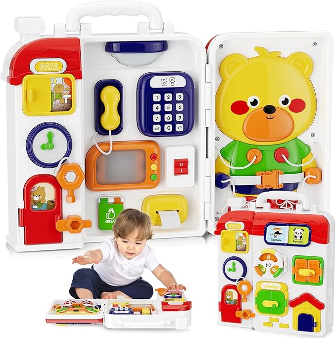 MFEESYOB Montessori Toys for 1 Year Old Boy Girl, Musical Montessori Busy Board for 12-18 Month Age, Educational Montessori Toy for Toddlers 1-3, Birthday Gift for 1+ Year Old Boy Girl
