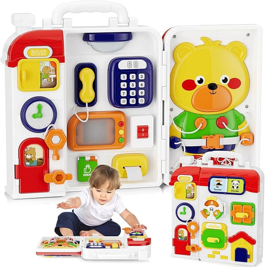 MFEESYOB Montessori Toys for 1 Year Old Boy Girl, Musical Montessori Busy Board for 12-18 Month Age, Educational Montessori Toy for Toddlers 1-3, Birthday Gift for 1+ Year Old Boy Girl