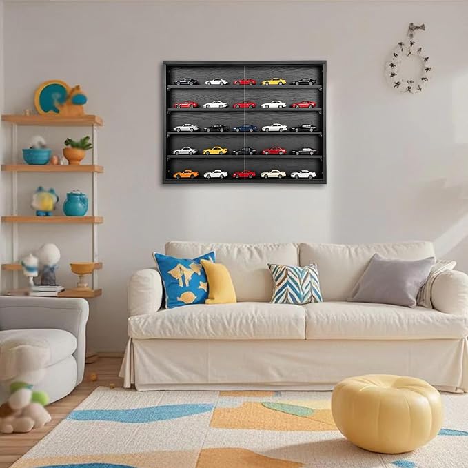 Large Car Display Case, PKHROR Oversized Diecast Car Display Frame with UV Protection, Wall Mount for Toy Cars and Collectible Models, Black