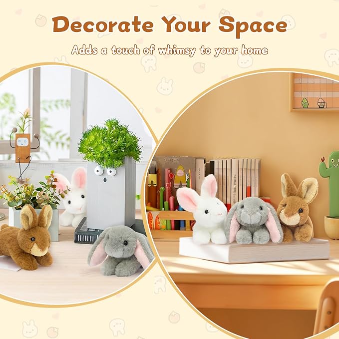 MaoGoLan 4pcs Gray Spotted Lop Eared Rabbit Bunny Stuffed Animal Plush, 17.5" Large Mommy Stuffd Rabbit Plush with 3 Bunny Babies, Cute Soft Stuffed Animal Toy Gift for Girls Boys Kids