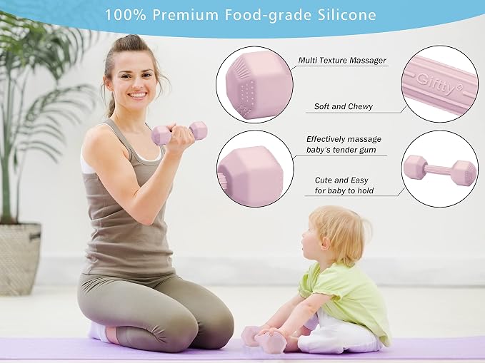 Giftty Baby Dumbbell Toy - Silicone Infant Rattle Teething Toy Teether Toddler Sensory Toy Durable Safe Exercises Workout Weight - Great Gift for Girls and Boys (1pcs 4.8oz - Cream)