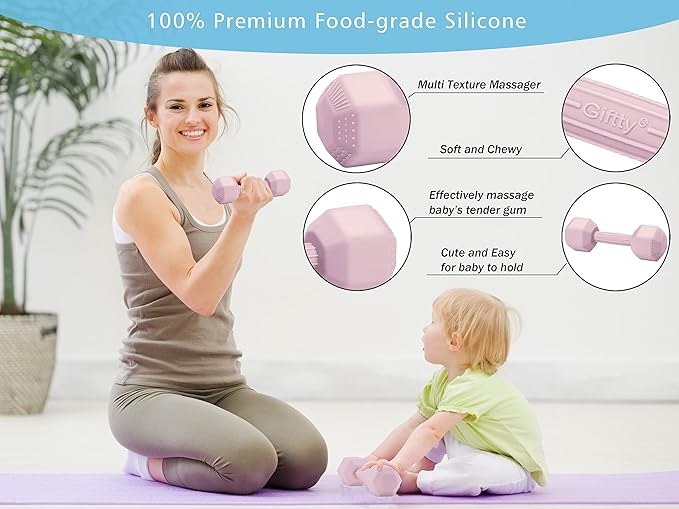 Giftty Baby Dumbbell Toy - Silicone Infant Rattle Teething Toy Teether Toddler Sensory Toy Durable Safe Exercises Workout Weight - Great Gift for Girls and Boys (1pcs - Sandy Brown)
