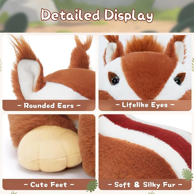 Tezituor Chipmunk Stuffed Animal, Soft Stuffed Squirrel for Kids,17.7" Squirrel Plush Toys Bulk,Realistic Mommy Chipmunks Plushie with 3 Babies for Christmas,Valentines,Easter,Birthday,Party Decor