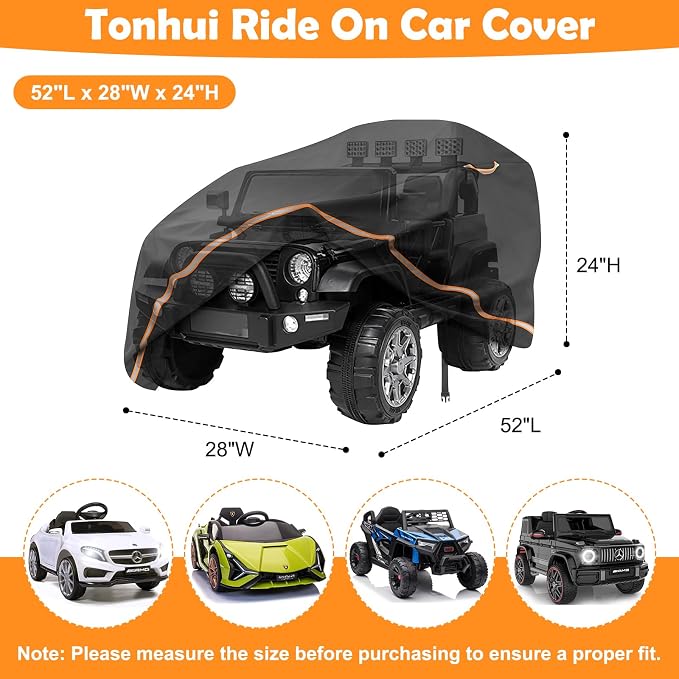 Ride-On Toy Car Cover for Toddler Electric Vehicles, 52" x 28" x 24" | Water Resistant, Reflective Strips, Windproof Design, All-weather Protection