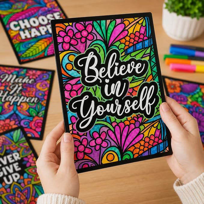 Cinrobiye 48 Pcs Velvet Coloring Posters Inspirational Quotes Fuzzy Posters to Color Bulk Felt Motivational Coloring Page for All Ages Classroom Assisted Living Festive Holiday Art&Craft Activity