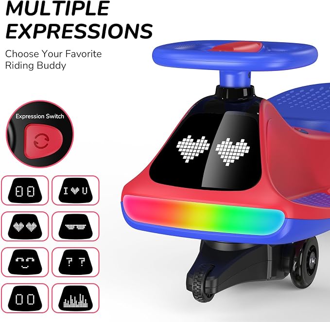 Umatoll 12V Electric Wiggle Car for Kids with Pedal, Display, Rechargeable Battery, LED Light, Bluetooth, Light-Up Wheels, Anti-Rollover, 2 Speeds, Ride on Toys, Birthday Gifts for Age 3+, 150Lbs