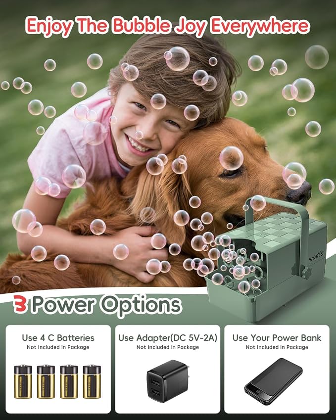 Bubble Machine, Make Big/Medium/Small Bubble, Outdoor Bubble Blower Machine for Pet Toddler Kid, Electric Bubble Maker Powered by Plugin/Battery for Wedding Birthday Party(Green)
