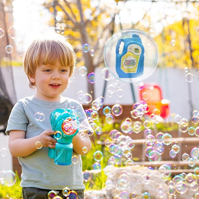 The Dreidel Company Ready Bubble Solution Refill for Bubbles Toys, Up to 2.5 Gallon, Non-Toxic Large 32oz Ready Liquid for Bubble Machine, Guns, Wands, Lawn Mower Toy (4-Pack)