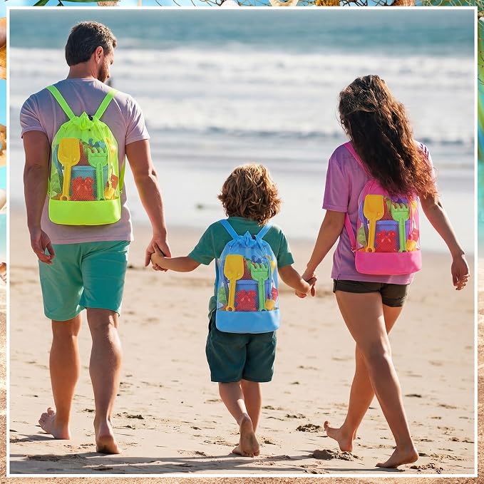 8 Pcs Beach Toys Bags Summer Mesh Seashell Collecting Bag with Handles Pool Party Gift Pouch for Market Grocery(Bright,Backpack)