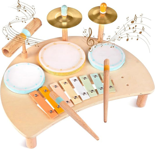Toddlers Drum Set Toys for Toddlers 2-3,Baby Drum with Xylophone,Musical Instruments Toy, Kids Wooden Montessori Toys Birthday Gift for 18+ Months Boys Girls