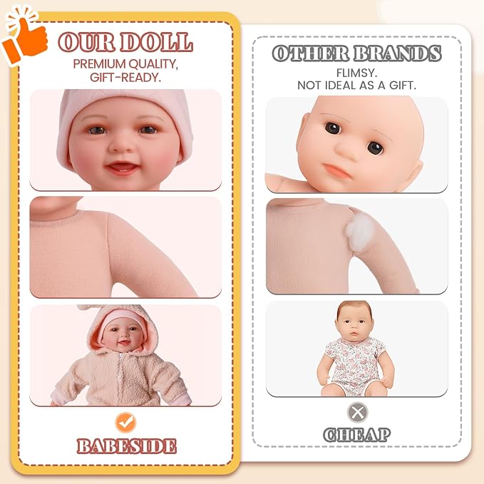 BABESIDE Baby Dolls, 17inch Large Realistic Cute Soft Body Baby Doll Real Life Baby Dolls with Accessories for 3+ Year Old Girls Gifts, Pretend Play, Collection