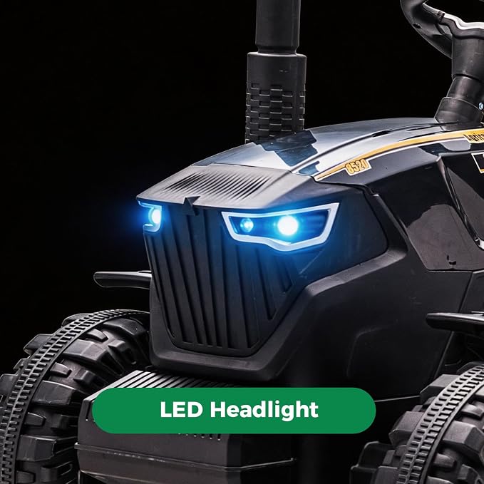 24V Kids Ride-On Tractor with Trailer, 400W Electric Farm Truck with Remote & Pedal Control, Headlights, USB MP3, Power Display, Adjustable Speeds, Safety Belt, Ride-On Toy Gift, Black