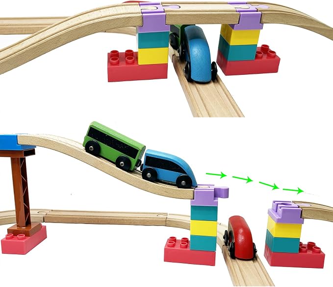 Wooden Train Track Accessories, 32 pcs Wooden Track Connector, Compatible with All Major Brands Train Track, Christmas Birthday Gift for Boys Girls, Train Toys Expansion Pack for Kids Ages 3+