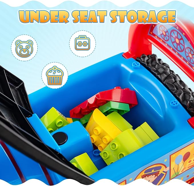 OLAKIDS Kids Ride On Train with Track, 6V Electric Toy with Lights and Sounds, Retractable Footrest, Under Seat Storage, Christmas Theme Battery Powered for Toddlers Boys Girls (1 Seater, Circus)
