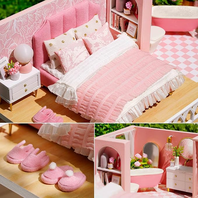 TuKIIE DIY Miniature Dollhouse Kit with Furniture, 1:24 Scale Creative Room Mini Wooden Doll House Accessories Plus Dust Proof & Music Movement for Kids Teens Adults(Warm Moments)