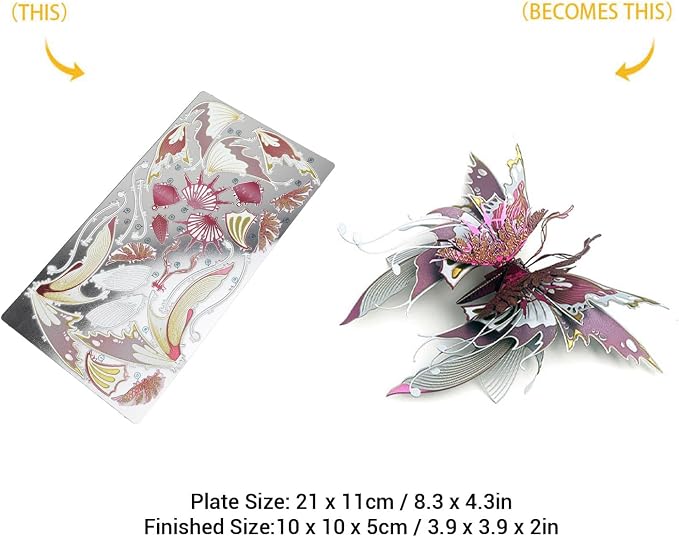 3D Metal Puzzle for Teens and Adults, DIY Butterfly Model Metal Craft Building Kit, Stainless Steel Assembly Toy, Flying Animal Puzzles Toys, Birthday New Year Gifts