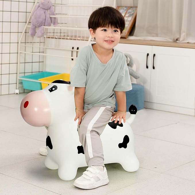 INPANY Bouncy Horse, Cow Hopper Toys, Toddler Bouncing Farm Animal, Inflatable Ride on Rubber Bouncer, Outdoor Indoor Birthday Gift for 2 3 4 Yr Boy Girl