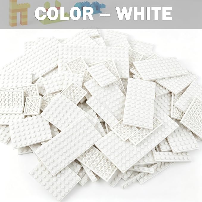 MALEKO White Classic Base Plates Multipack, 135 Pieces 13 Sizes Small Baseplates for Building Bricks, Flat Boards Compatible with Major Brands Blocks, White