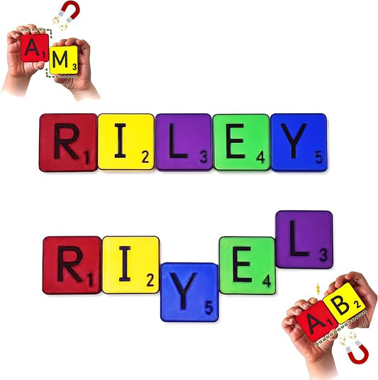 Learn Your Name! Riley. Personalized Self-Correcting Magnetic Tiles. First Birthday, Christmas Stocking, Easter, Educational Toy for Early Learning