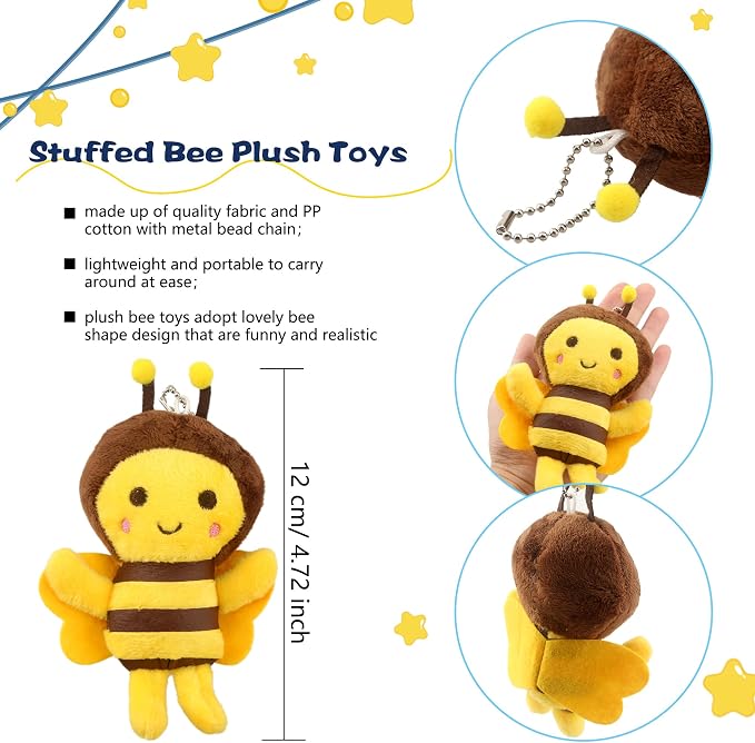 40 Pack Mini Bee Stuffed Animal Toys 5 Inch Cute Soft Plush Honeybee Keychain Lifelike Small Plush Bee for Baby Shower Holiday Birthday Animal Theme Party Favors