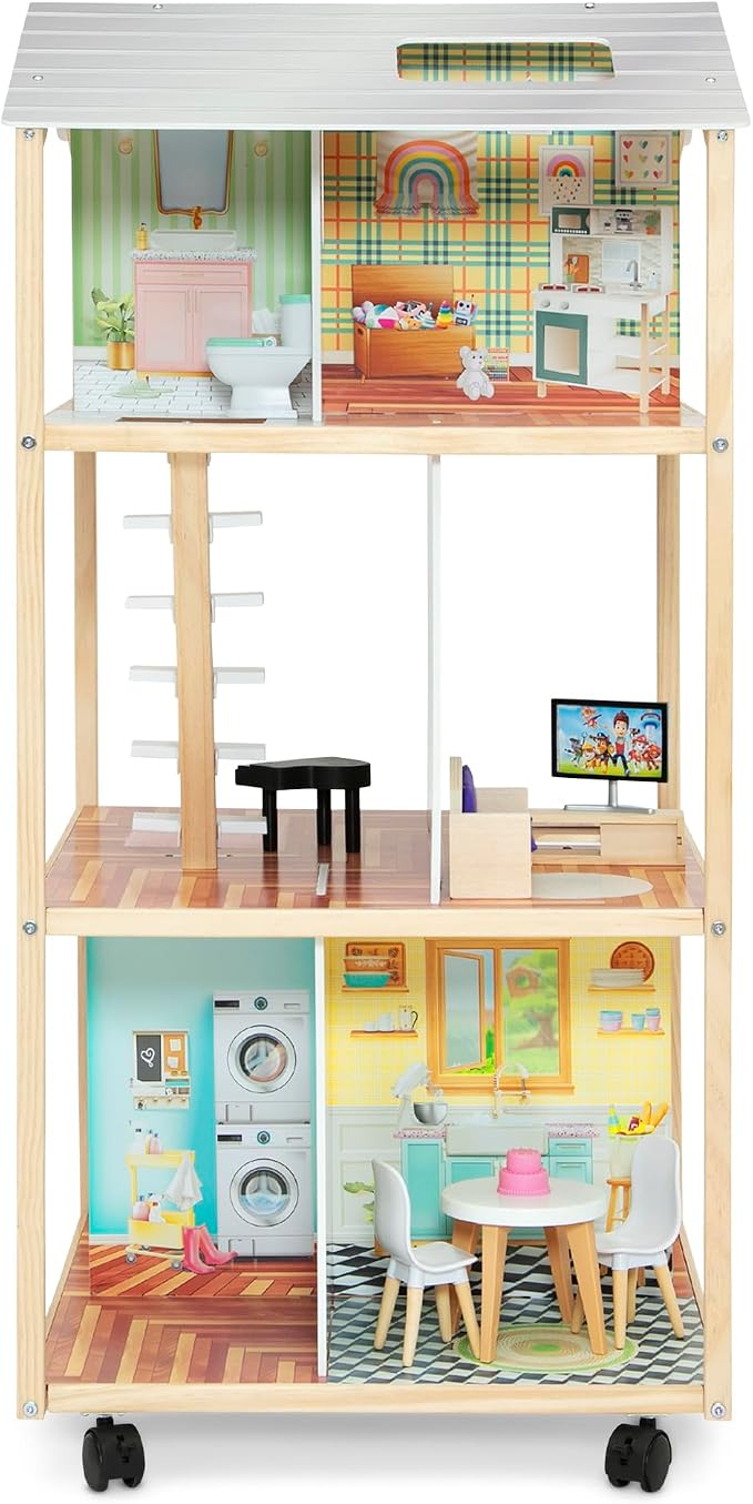 Delta Children Moveable Mansion Dollhouse - 360-Degree Play Dollhouse with Wheeled Base - Includes 16 Accessories - Fits 12-inch Dolls - Pretend Play Dream Gift for Ages 3+