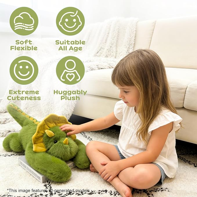 Green Triceratops Stuffed Animal 17INCH 0.93IB | Huggable Dinosaur Stuffed Animal, Cute Stuffed Dino Plush Pillow, Medium Stuffy, Soft Plushies Birthday Gift for Kids Girls