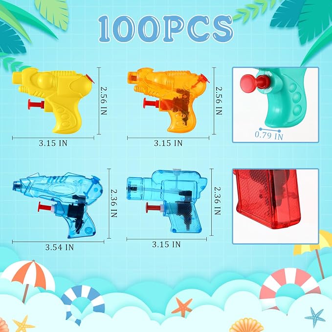 Threan 100 Pack Water Gun for Kids Mini Water Gun Toy Colors Plastic Squirt Pistol Small Fun for Adults Teens Summer Pool Beach Party Favor Outdoor Game Bath Birthday(Cute)