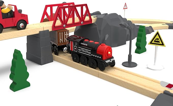 Motorized Train for Wooden Track, 3Pcs Train Toy Set for 3 4 5+Years Old Boy Girl Toddlers, Battery Powered Train Compatible with Thomas & Friends, Brio and Chuggington
