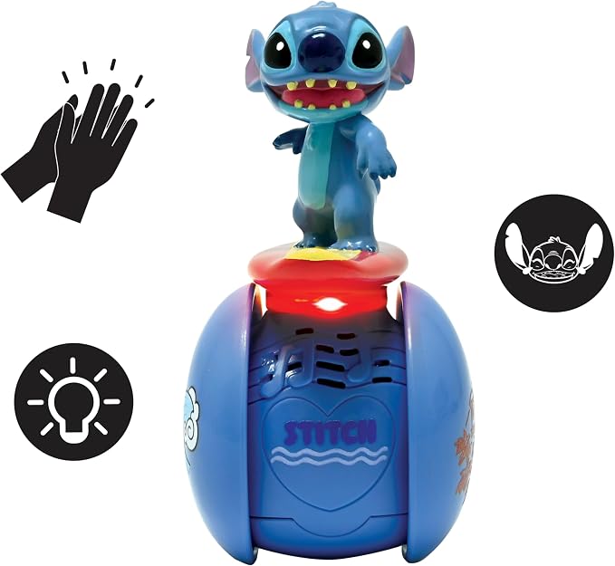 LEXiBOOK, Disney Stitch, The Interactive Surfer Stitch Robot – Self-Balancing, Light and Sound Effects, Portable Toy with Reactive Sensors, Blue, ROB01D