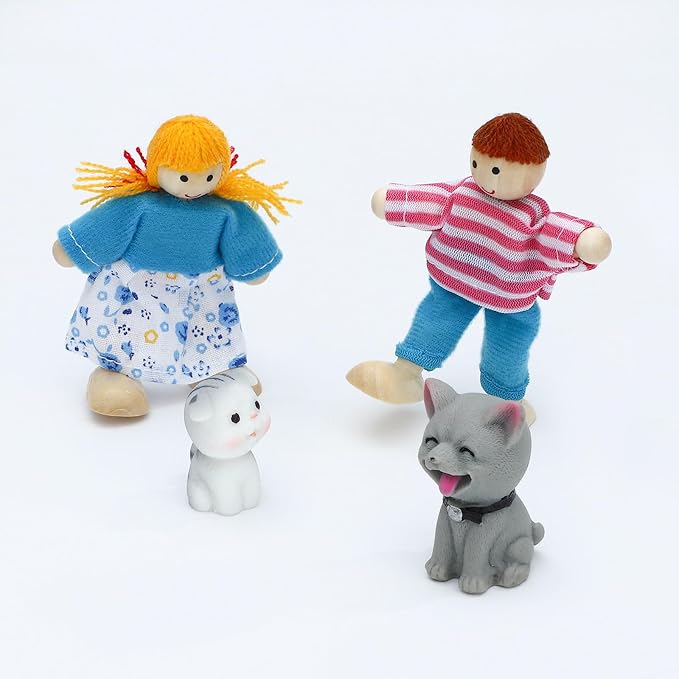 ONEST 11 Pieces Wooden Dollhouse Family Set Mini People Figures Sets Dollhouse Dolls Wooden Doll Family Pretend Play Figures Accessories for Pretend Dollhouses