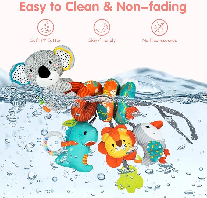 MONSTIME Car Seat Toys for Babies 0-6 Months, Newborn Toys Baby Toy 0-3 Months Stroller Toys, Infant Toy 0-6 Month for Carseat Stroller Crib with Mirror, Rattle, Teether for 0 3 6 9 12 Boys Girls