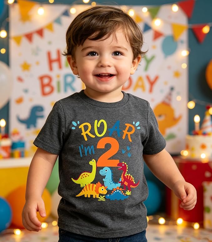 Lovekider 2-5 Years Birthday Boy Shirt Construction Party T-Shirts Excavator Cotton Short Sleeve Tee Dark Grey