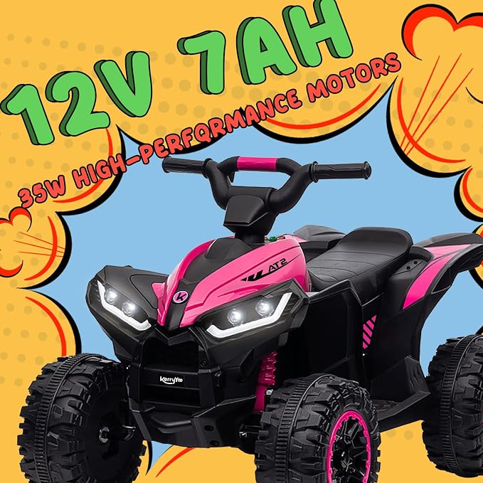 KerryYoo AT2 Kids ATV,12V 4 Wheeler for Kids 3-6,Electric Toddler Ride On Toys,Remote Control, High/Low Speeds, LED Lights, Bluetooth, and Off-Road Tires - Pink