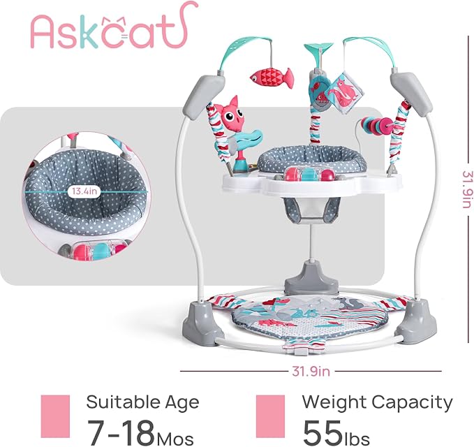 AskCat Portable Baby Activity Center Play Center 7-18 Months and Developmental Toys 7-18 Months,Pink
