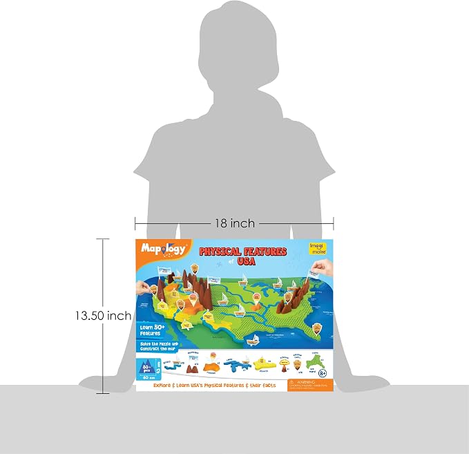 Imagimake Mapology Physical Features USA Puzzle | Mountains, National Parks, Rivers & Lakes 3D Puzzle Toys for Ages 8-13 | Educational Toys | Classroom Must-Haves | Back to School Gifts for Kids 8-12