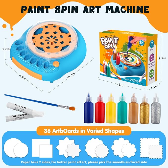Spin Art Machine for Kids, Paint Spinner Arts and Crafts Kit with 7 Washable Paints & 36 Art Boards, Painting Art Kits for Boys Girls Ages 4 5 6 7 8 9 10 11 12, Birthday Gift