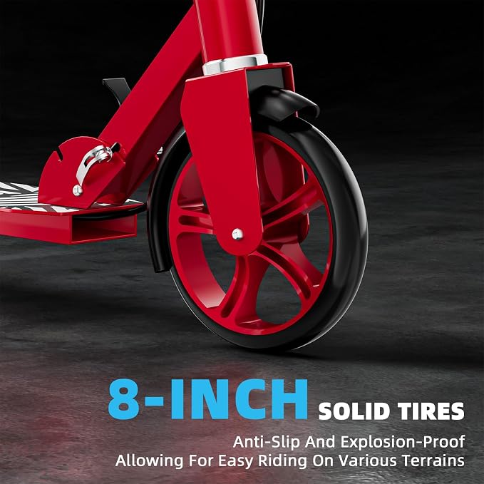 Scooters for Kids 8-12, Teens & Adults - Lightweight, Foldable, 8-Inch Big Wheels, Hand Brake & Bell, 4 Adjustable Height Levels, 240 lbs Max Load, Perfect for School, Campus and Park Rides