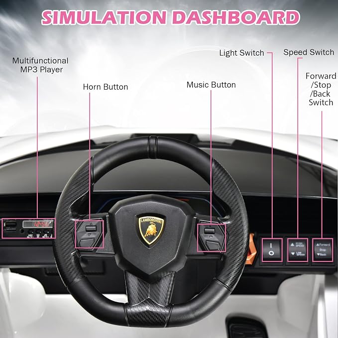 INFANS 12V Licensed Lamborghini Sian Kids Ride On Car with Parent Remote Control, Spring Suspension, MP3 Player, Electric Toy Roadster Carbon Fiber Textured for Toddler (White)