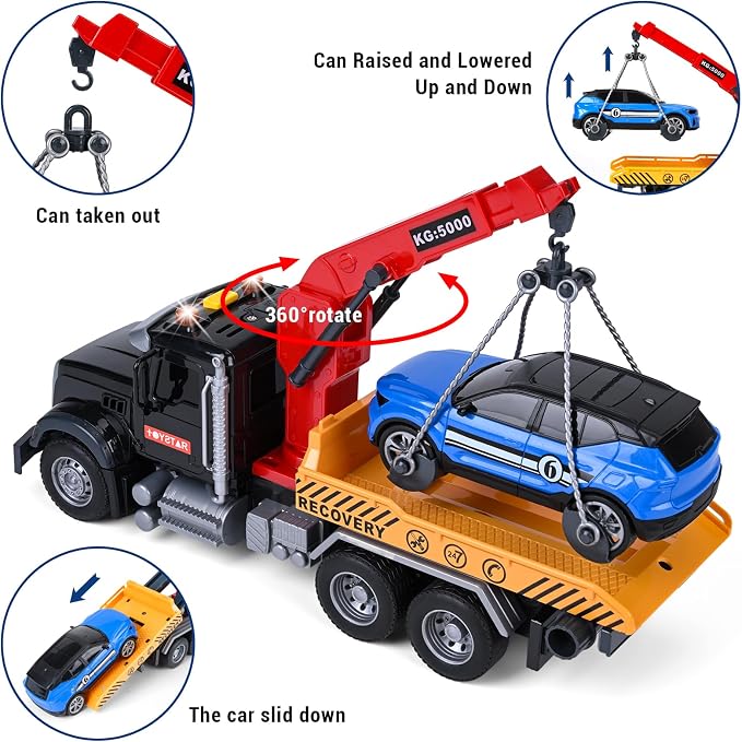 3 Pack 12'' Large Trucks Toy Set,Transport Tow Truck Toy & Dump Trucks and Car Carrier Truck Toys with Lights and Sounds,Friction Powered Movable Parts Kid Boys Toys for 3 4 5 6 7 Years Old