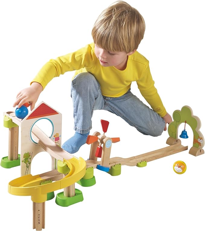 HABA Marble Run Kullerbu Windmill Playset, STEM Toy Building Set for 2-6 Year Olds, Montessori Toys Marble Maze, 25 Piece Ball Track
