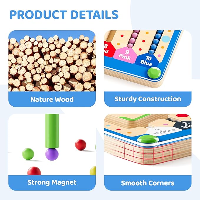 zhiwuzhu 2 in1 Magnetic Color and Number Maze,Wooden Montessori Preschool Learning Activities Toys,Toddler Travel Essentials Toys,3 4 5 Year Old Boy Girl Birthday Gift Toys