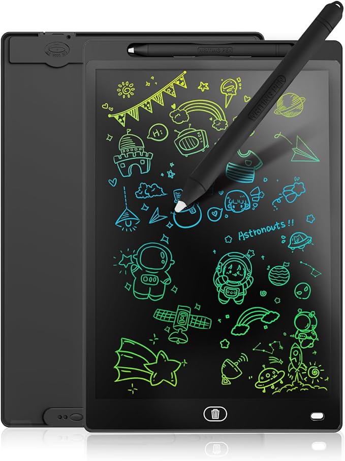 Genialba LCD Writing Board 12 Inches, Colourful Electronic Tablet, Portable Erasable Drawing Board, Graphic Tablet for Children's Games 3 4 5 6 7 Year Old Kid Boys Girls (Black)
