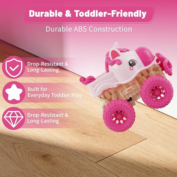 UNICOR Friction Powered Toy Car – Push and Go Toy Vehicle for Kids, Durable Child-Friendly Design, Easy Grip Size 5.5 x 4.7 x 3.7 Inches, Fun Pretend Play Car for Boys & Girls (Red)