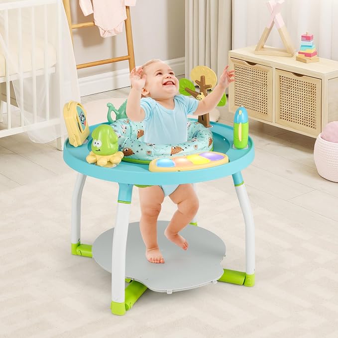 BABY JOY 5 in 1 Baby Activity Center, Baby Jumpers and Bouncers with Removable Toys, Lights & Music, 3 Adjustable Heights, Interactive Play Center for Toddlers Boys Girls 6-36 Months (Blue)