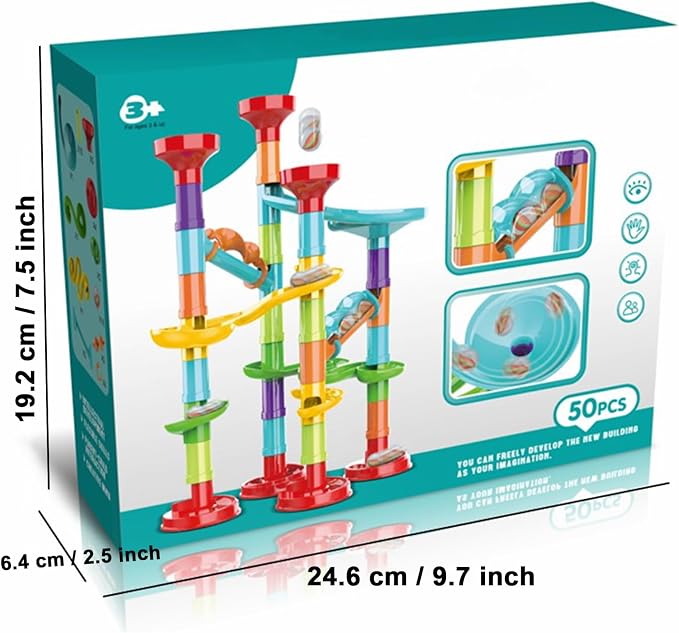 50 PCS Marble Toy Premium Set,STEM Educational Building Block Toy,Marble Track Race Set with 15 Glass Marbles for Boys & Girls,Construction Building Blocks Toys for Kids