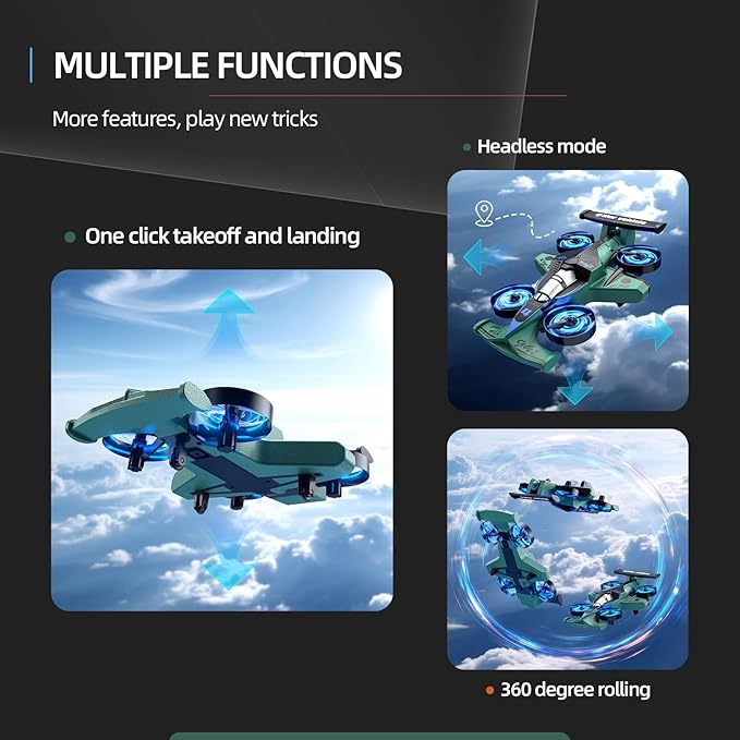 Remote Control Airplane Car Toys for Kids Ages 4-6-8-10-12, 2-In-1 Foam RC Plane Car Jet Mini Drone, Racing Car Stunt Plane Toys for Kids Boys 4 5 6 7 8 9 10 Year Olds Indoor Outdoor Playing